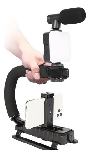 Cortes Kit Estabilizador Con Luz Led Para Cámara Y Celular, Soporte Portátil Antivibración Para Grabación De Video, Fotografía, Streaming, Conferencias, Compatible Con Micrófono Y Accesorios