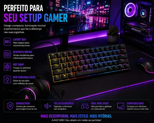 Teclado Mecanico Gamer Ajazz Nk61 Rgb Usb-c Hot Swap 60