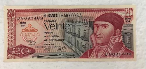 Billete 20 Pesos Morelos 1977 Excelente Estado