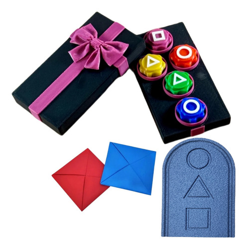 Kit Pentatlón Squid Game 2 Gonggi + Ddakji + Piedra + Jeji Estuche Rosado