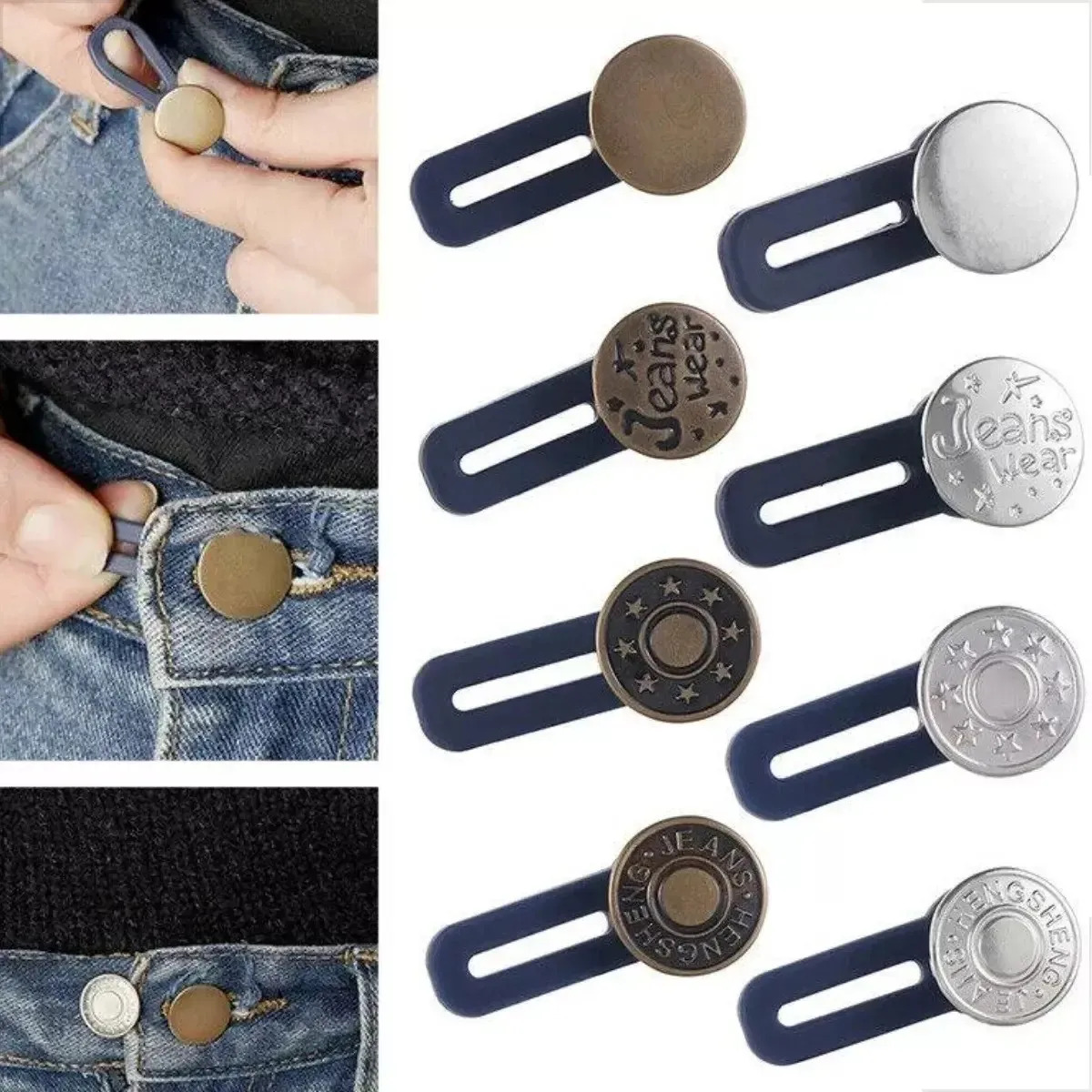 Kit Extensor de Botão para Calças Jeans de Metal e Silicone/Borracha – 5 Unidades