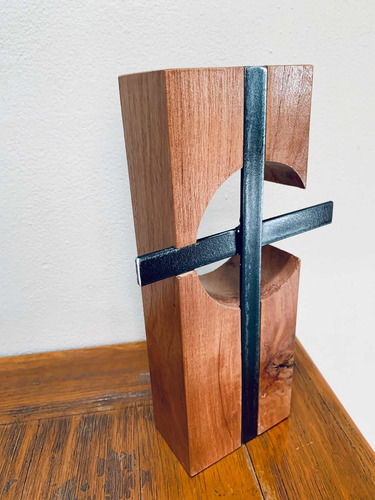 Cruz Minimalista Madera Recuperada Y Aluminio