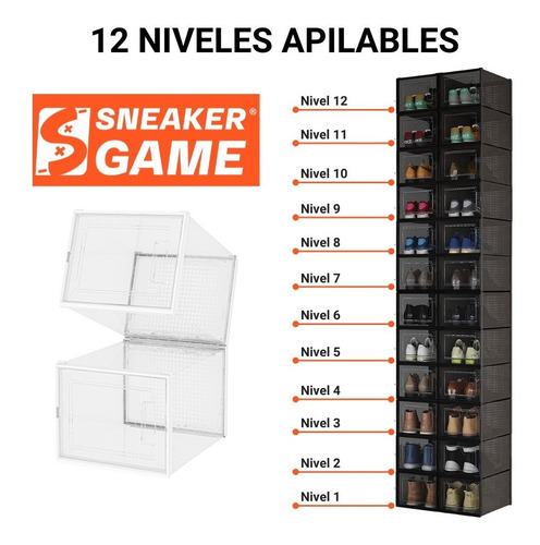 Caja Zapatos Tenis Zapatera Organizador Shoe Box 12 Pzas L Color Negro