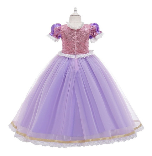 Imagem 3 de 9 de Vestido Rapunzel Enrolados + Brincos Colar Vara Luvas Coroa