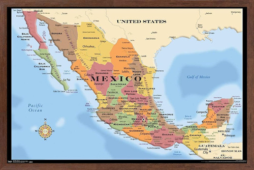 Mapa - Póster De Pared De México, 22.375  X 34 , Vers...