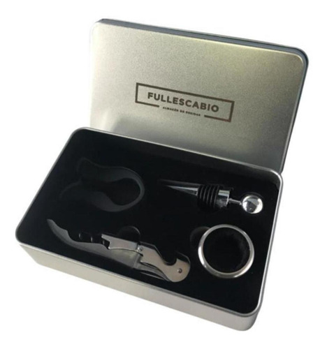 Estuche Accesorios De Vino Caja Metalica Regalo Fullescabio