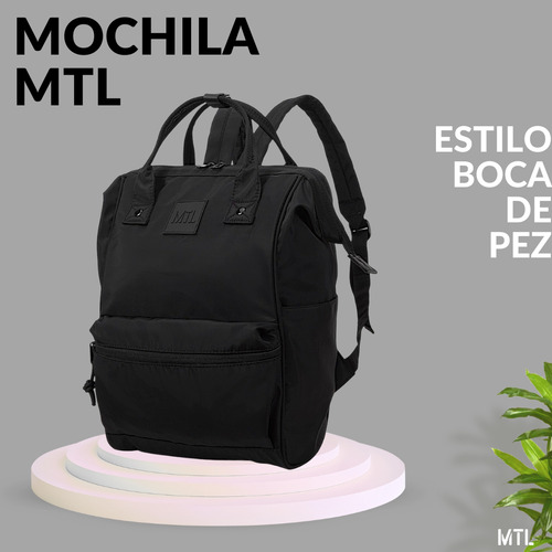 Mochila Boca De Pez Mtl Urbana Antirrobo 17 PuLG Resistente Color Negro Diseño de la tela Liso