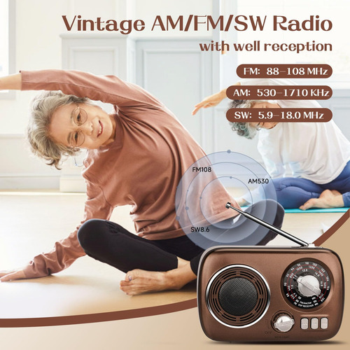 Radio Portátil Retro Am/fm/sw Con Usb Y Carga Por Usb