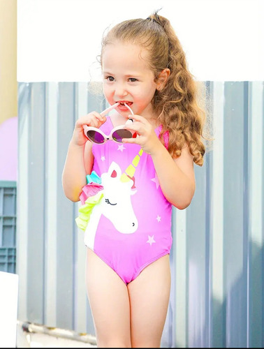 Traje De Baño Niña Unicornio Calidad Importacion 50% Descuen Lila Unicornio 5-6 Años