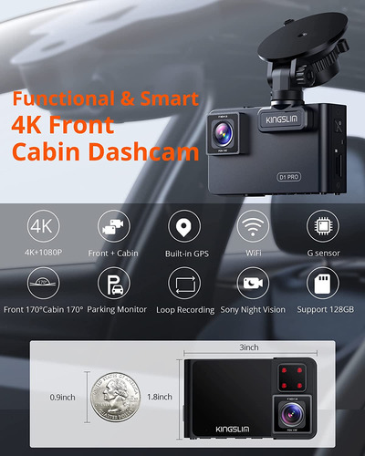 Dashcam Kingslim D1 Pro, Gps, Wifi, Con Visión Nocturna