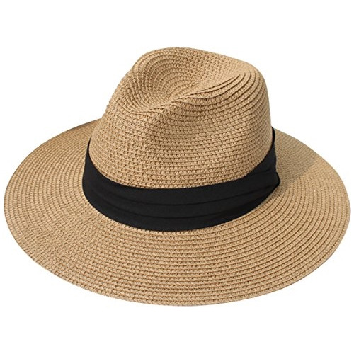 Sombrero De Paja Panamá De Ala Ancha Plegable Para Mujer