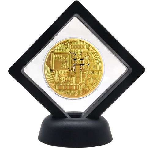 Imagen 2 de 5 de Bitcoin Moneda Oro En Elegante Exhibidor Flotante Vista 360!