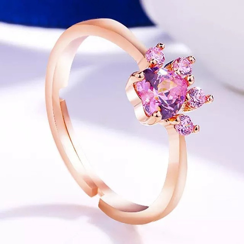 Imagen 2 de 4 de Anillo Pata De Gato Ajustable Plata 925 Baño Oro Rosa Gatito
