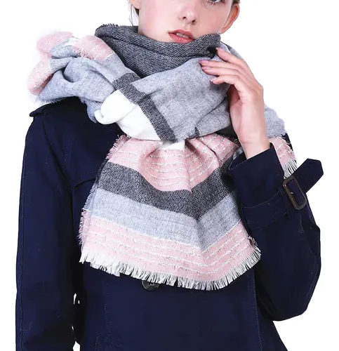 Bufanda De Invierno Tipo Pashmina A Rayas Con Costuras De Co