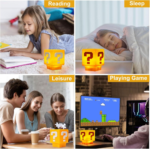 Lampara Cubo Mario Bross Cuestion/pregunta Sonido Rgb Usb Amarillo