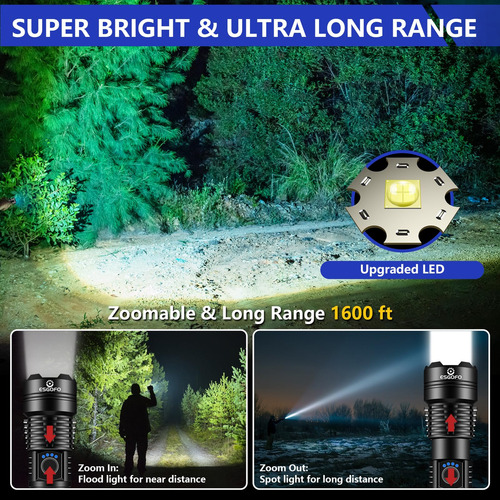Linterna Led Recargable 20000 Lúmenes, Impermeable Y Táctica