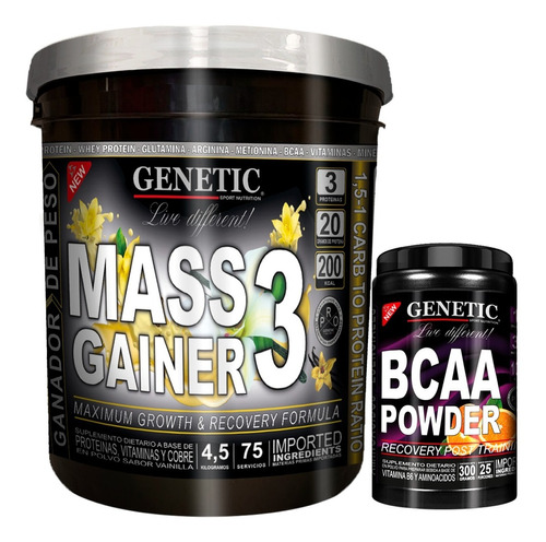 Masa Muscular Mass Gainer 3 4,5kg Aminos Bcaa Powder Genetic