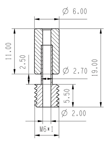 Imagen 4 de 5 de Barrel Bimetal M6-m6 19mm Largo Ender 3 S1 | Icutech