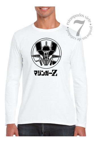 Polera Manga Larga Hombre Anime Mazinger Z Letras Japonesas