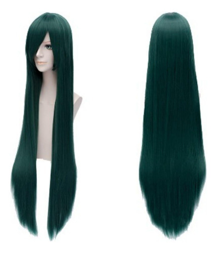 Peruca Wig Super Longa 1 Metro Cosplay Fantasia Verde Escuro