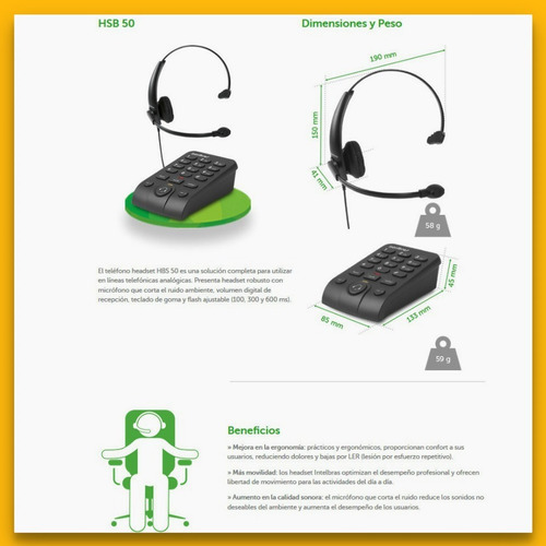 Imagen 2 de 4 de Intelbras - Teléfono Con Auricular Hsb50 Para Línea O Anexo