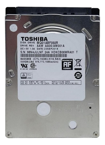 Imagen 1 de 3 de Disco duro interno Toshiba MQ01ABF Series MQ01ABF050R 500GB