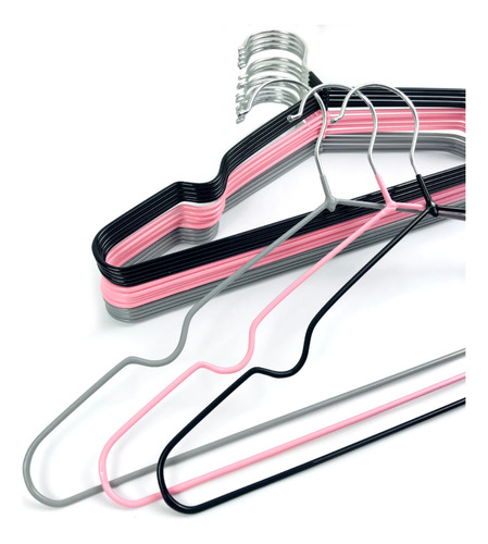 Kit 20 Cabides De Aço Acabamento Emborrachado Antideslizante Cor Rosa-claro