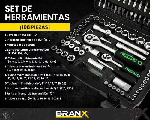 Set Juego Herramientas Maletin Branx 105 Pzas C Vanadio B3