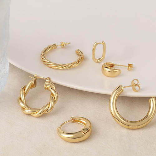 Paquete Para Regalar 9 Pares De Aretes Aro 14k Gruesos Dama
