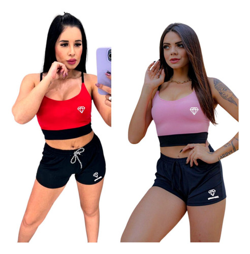 Kit Com 2 Conjunto Fitness Cropped + Short Suplex