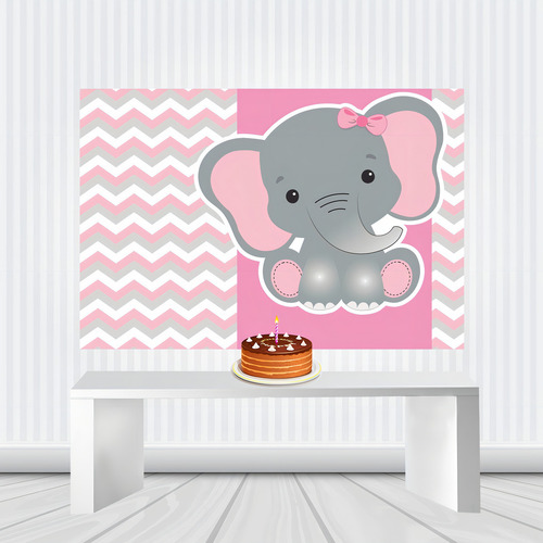 Decoração De Festa Painel Temático 1.00 M X 0.65 M Mod.20a Cor Elefantinho Rosa