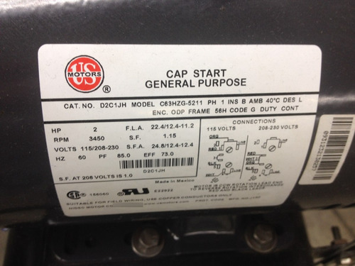 Imagen 4 de 5 de Compresor De Aire 2 Hp, Tanque 80 Litros Motor Us Motors .