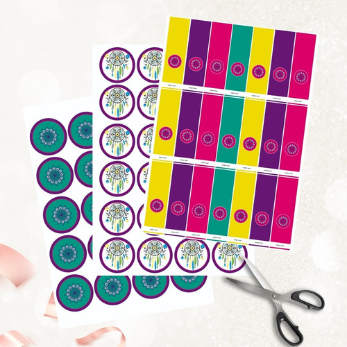 Kit Imprimible Atrapasueños Mandalas Candy Bar Stickers