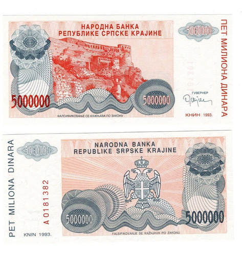 Croacia - Billete 5.000.000 Dinara 1993 - Unc