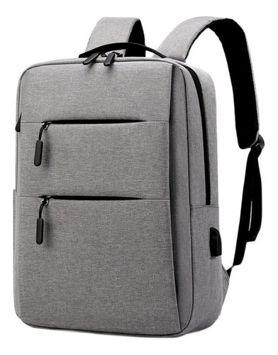 Mochila Para Hombre Super Práctica, Comoda Y Amplia Con Usb! Color Gris Diseño De La Tela Liso