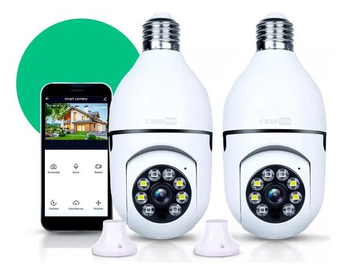 Kit 2 Câmeras Lampada De Segurança Ip Wifi Com Visão Noturna Interna Externa App Yoosee Espiã 360º Cor Branco Casenn