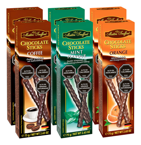 Pack 6 Chocolate Stick Maitre Truffout 75g Surtido