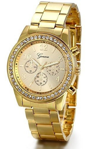 Reloj De Ra - Unisex Women's Rhinestone Accented Gold-tone B