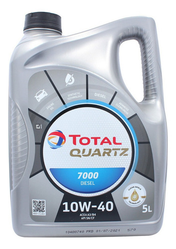 Aceite 10w-40 Total Quartz 7000 Sintetico Diesel/bencina
