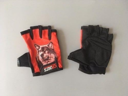 Guantes Para Moto O Bici, Dedos Cortados Diseño Lobo Rojo