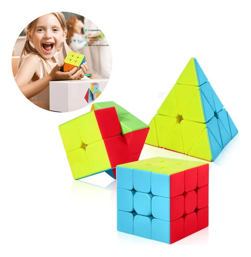 Paquete 3 Cubos Rubik 2x2 3x3 Pyramid Speed Cube Juguetes