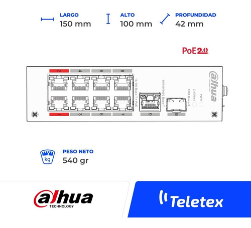 Imagen 4 de 10 de Switch Dahua Dh-pfs3110-8et-96 10 Puertos Poe 8 Puertos