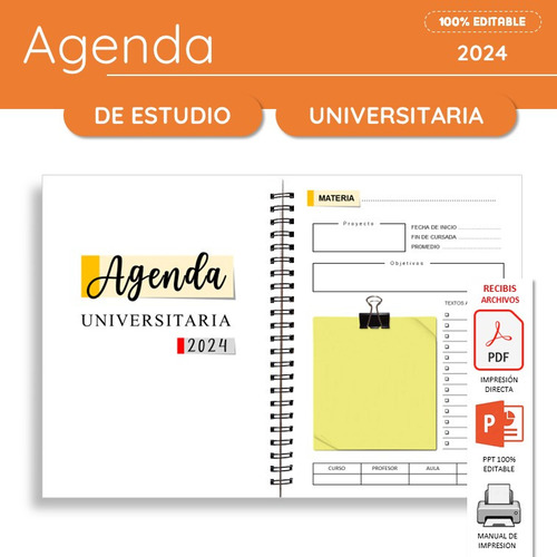 Kit Agenda De Estudio Universitaria Imprimible 2024 Editable