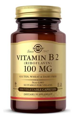 Solgar Vitamina B2 Riboflavina 100 Mg Metabolismo 100 Cap