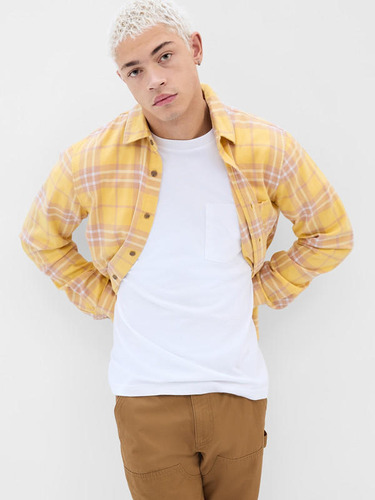 Camisa Hombre Gap De Franela Amarillo