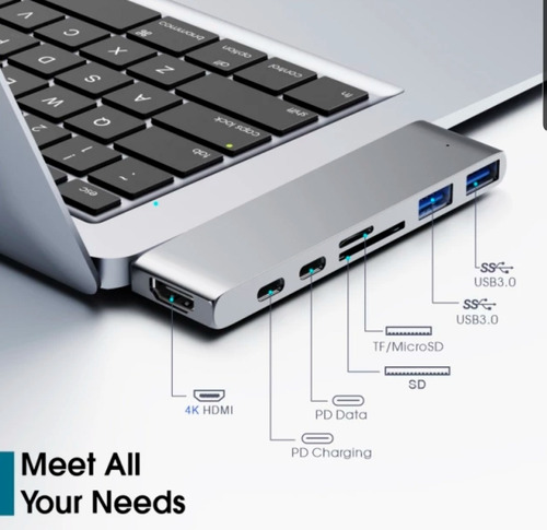 Imagem 2 de 8 de Adaptador Hub Macbook Pro 7em1 Usb C + Hdmi 4k + Thunderbolt