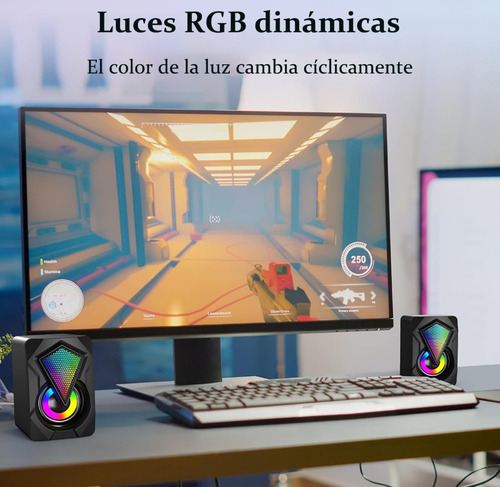 Bocinas Para Pc Computadora Escritorio Altavoz Rgb Gamer Negro Con Led Rgb