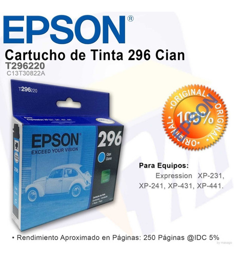 Combo 3 Cartucho Tinta Epson T296 Cian Magenta Amarillo Orig