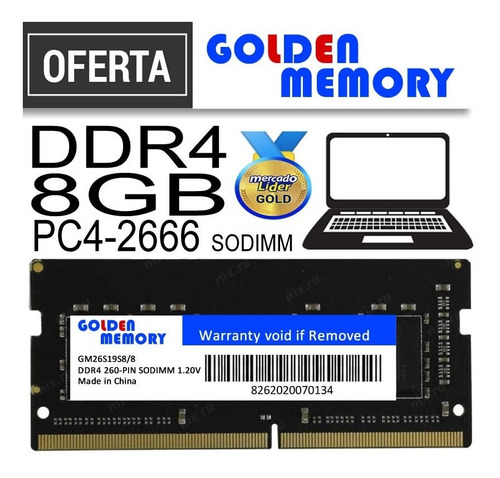 Memoria Ram Ddr4 8gb Pc4-2666mhz Golden Laptop Inc Iva
