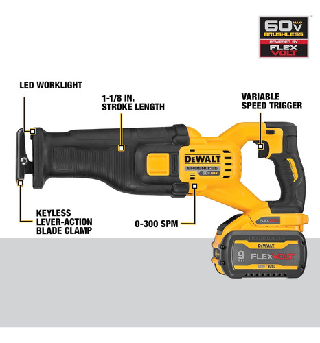 Dewalt Flexvolt 60v Max* Sierra Recíproca, Kit Inalámbrico (